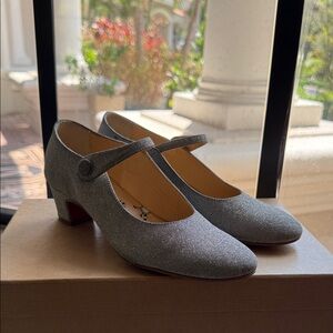 Christian Louboutin Girl Silver Glitter Mary Jane Heels - Girl’s Dress Shoes